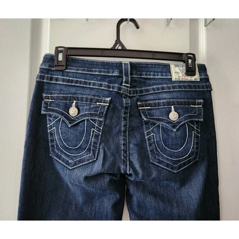 True Religion World Tour Womens Bootcut Blue‎ Jeans Pants Low-rise Rhinestone 32